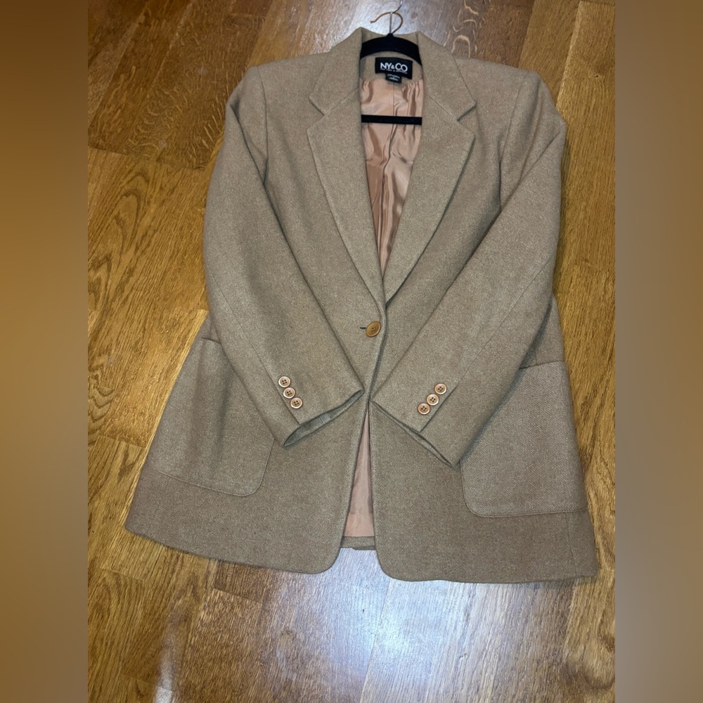 NY&CO Camel Wool Blend Blazer Size 6 Small Tailored Jacket Vintage Y2K